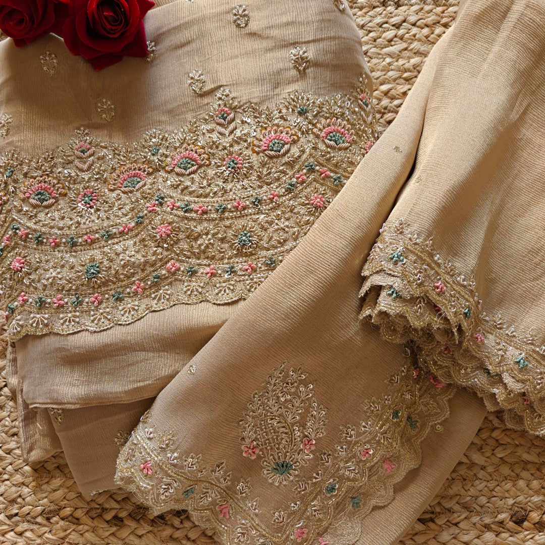 Designer Pure crush tissue with handwork wedding trousseau collection Dress material