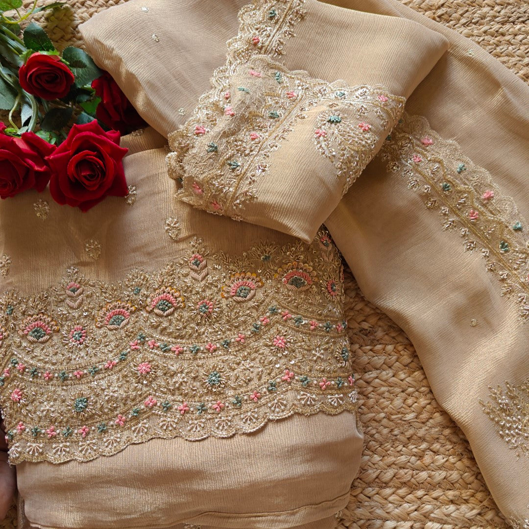 Designer Pure crush tissue with handwork wedding trousseau collection Dress material