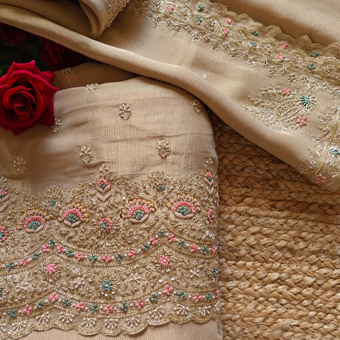 Designer Pure crush tissue with handwork wedding trousseau collection Dress material