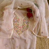 Peachy Pink Parsi Embroidery Unstitched Suit