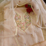 Peachy Pink Parsi Embroidery Unstitched Suit