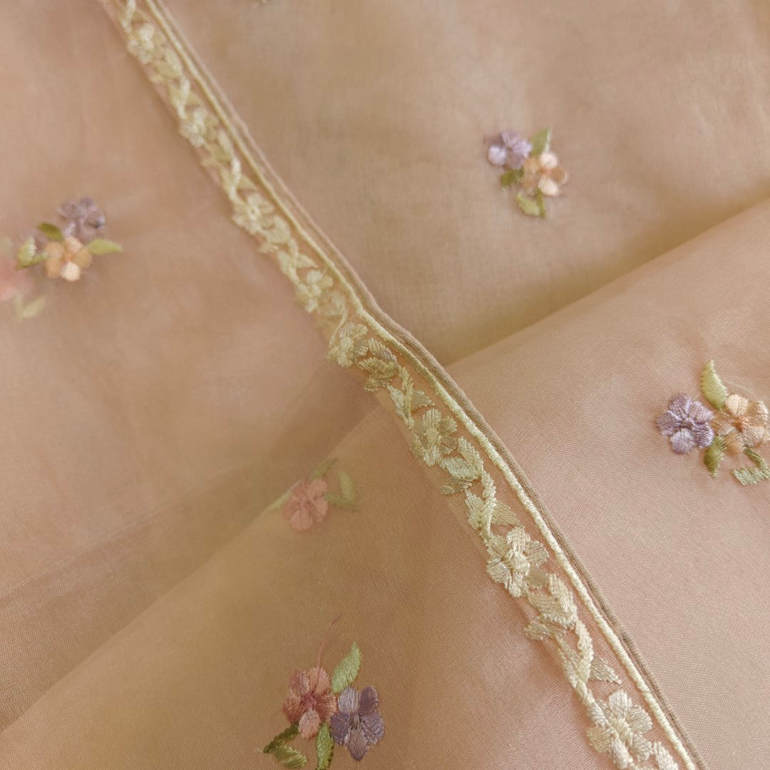 Peachy Pink Parsi Embroidery Unstitched Suit