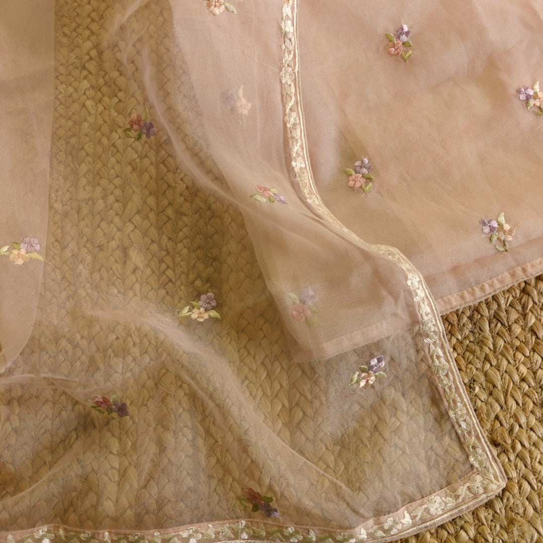 Peachy Pink Parsi Embroidery Unstitched Suit