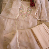 Peachy Pink Parsi Embroidery Unstitched Suit