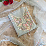 Blue Parsi Embroidery Unstitched Suit