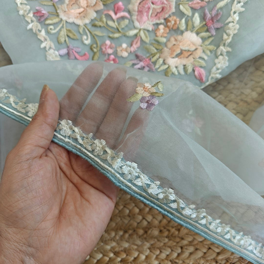 Blue Parsi Embroidery Unstitched Suit