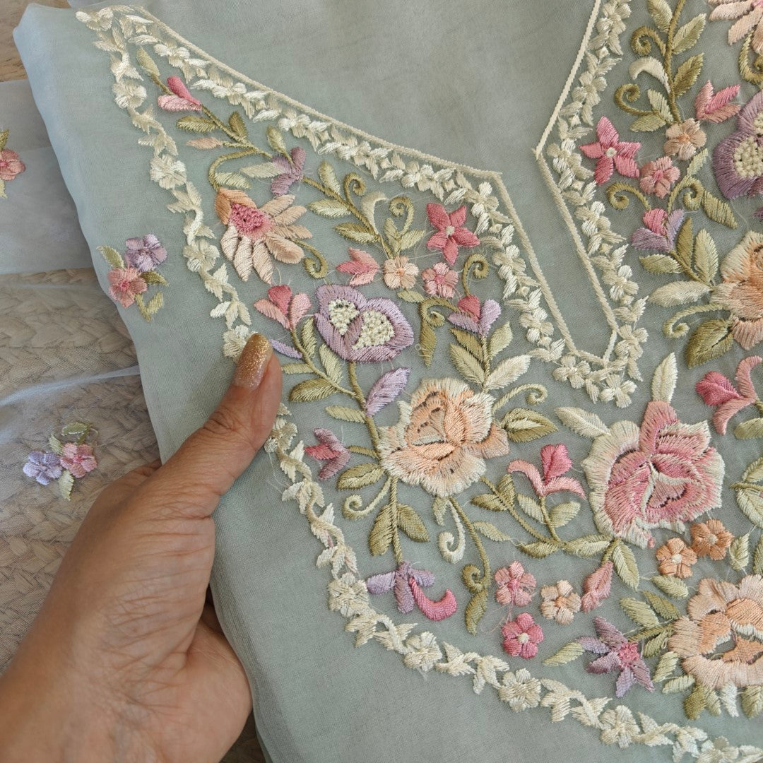 Blue Parsi Embroidery Unstitched Suit