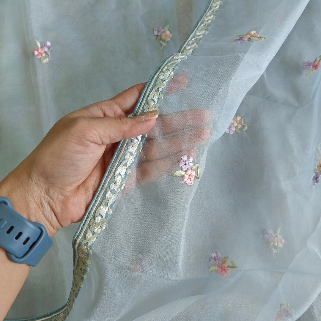 Blue Parsi Embroidery Unstitched Suit