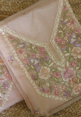 Peachy Pink Parsi Embroidery Unstitched Suit