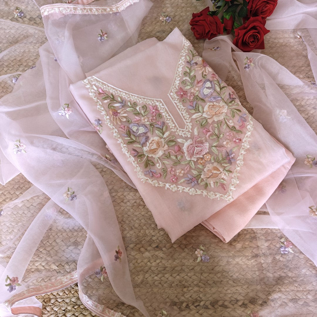 Pink Parsi Embroidery Unstitched Suit