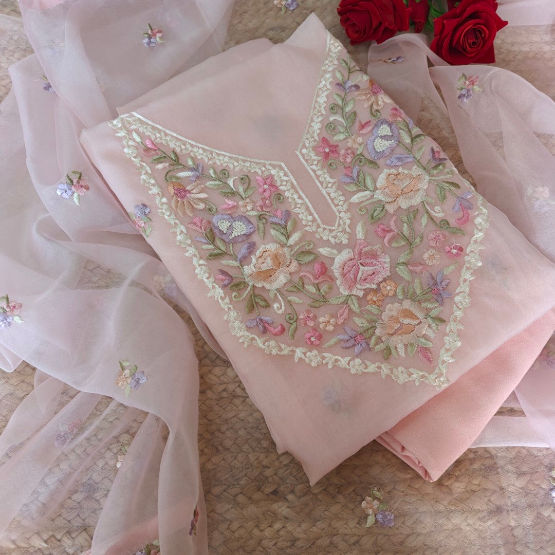 Pink Parsi Embroidery Unstitched Suit