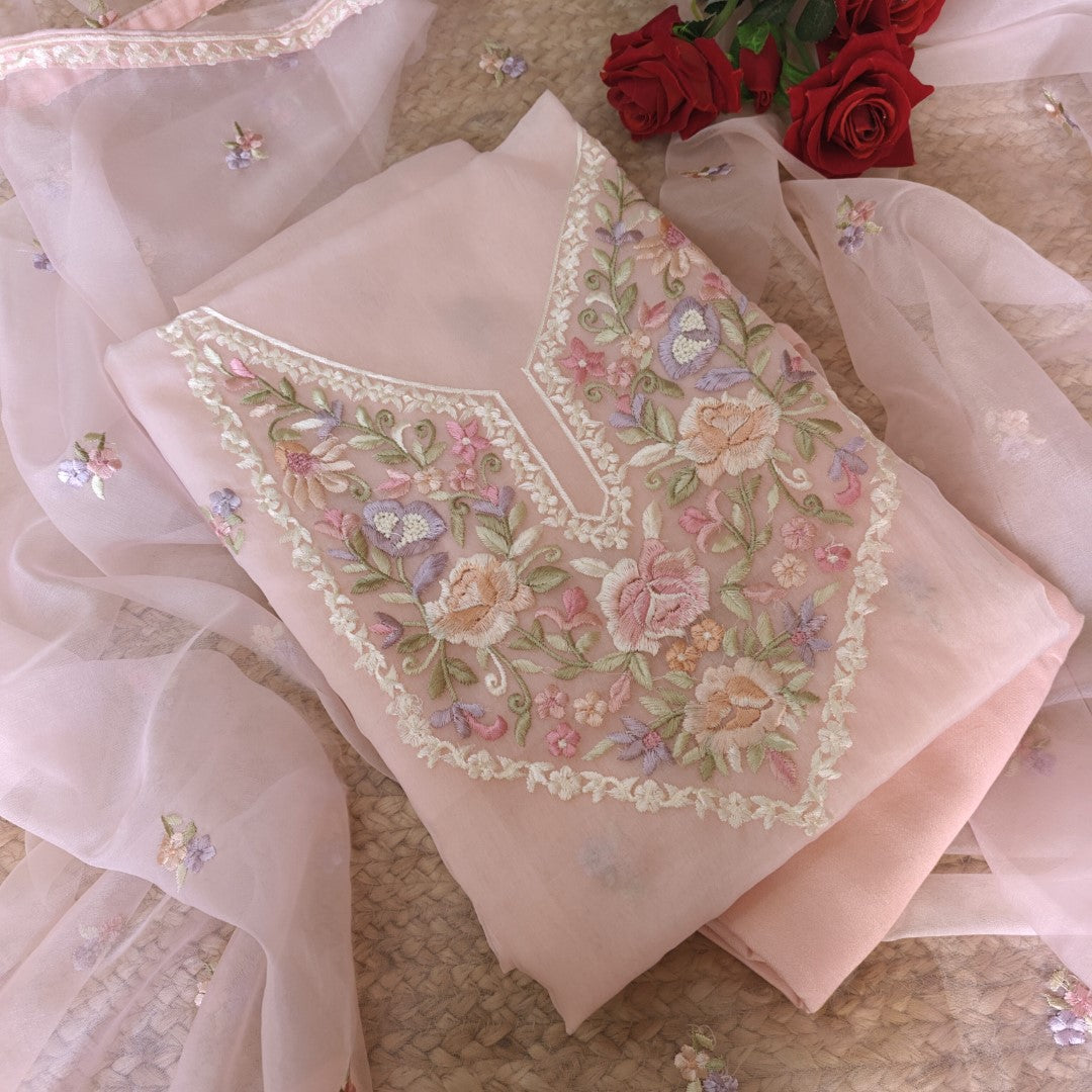 Pink Parsi Embroidery Unstitched Suit