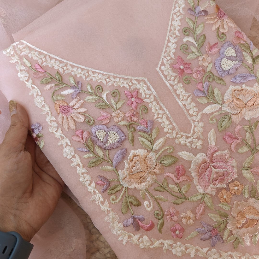 Pink Parsi Embroidery Unstitched Suit