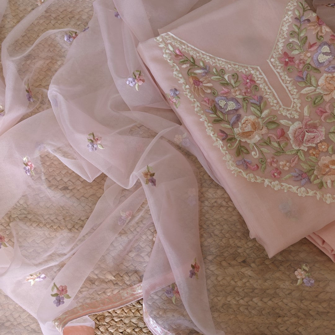 Pink Parsi Embroidery Unstitched Suit