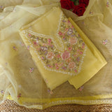 Yellow Parsi Embroidery Unstitched Suit
