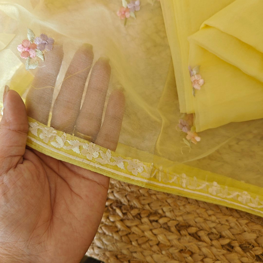 Yellow Parsi Embroidery Unstitched Suit