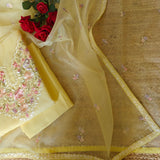 Yellow Parsi Embroidery Unstitched Suit