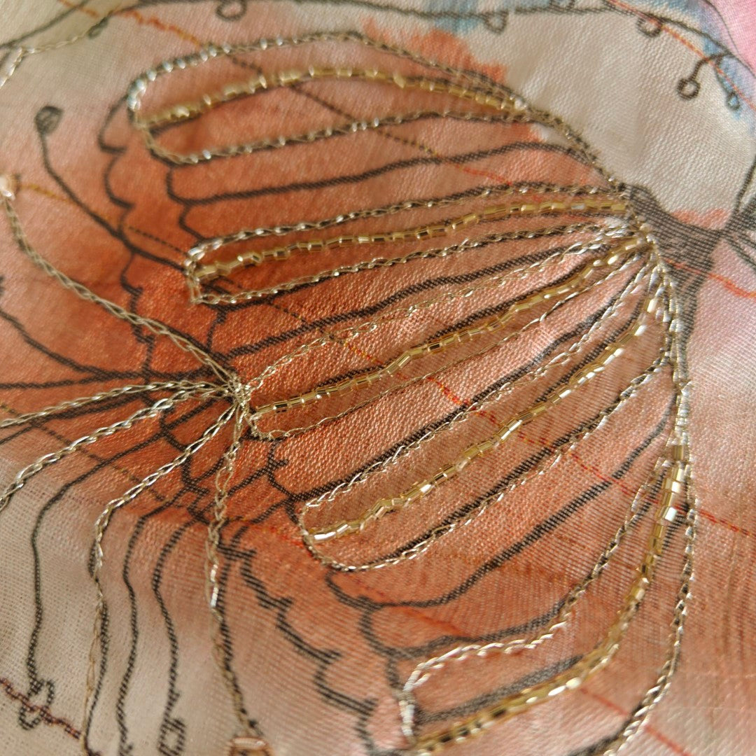 Shaded Crepe Dress material with embroidery