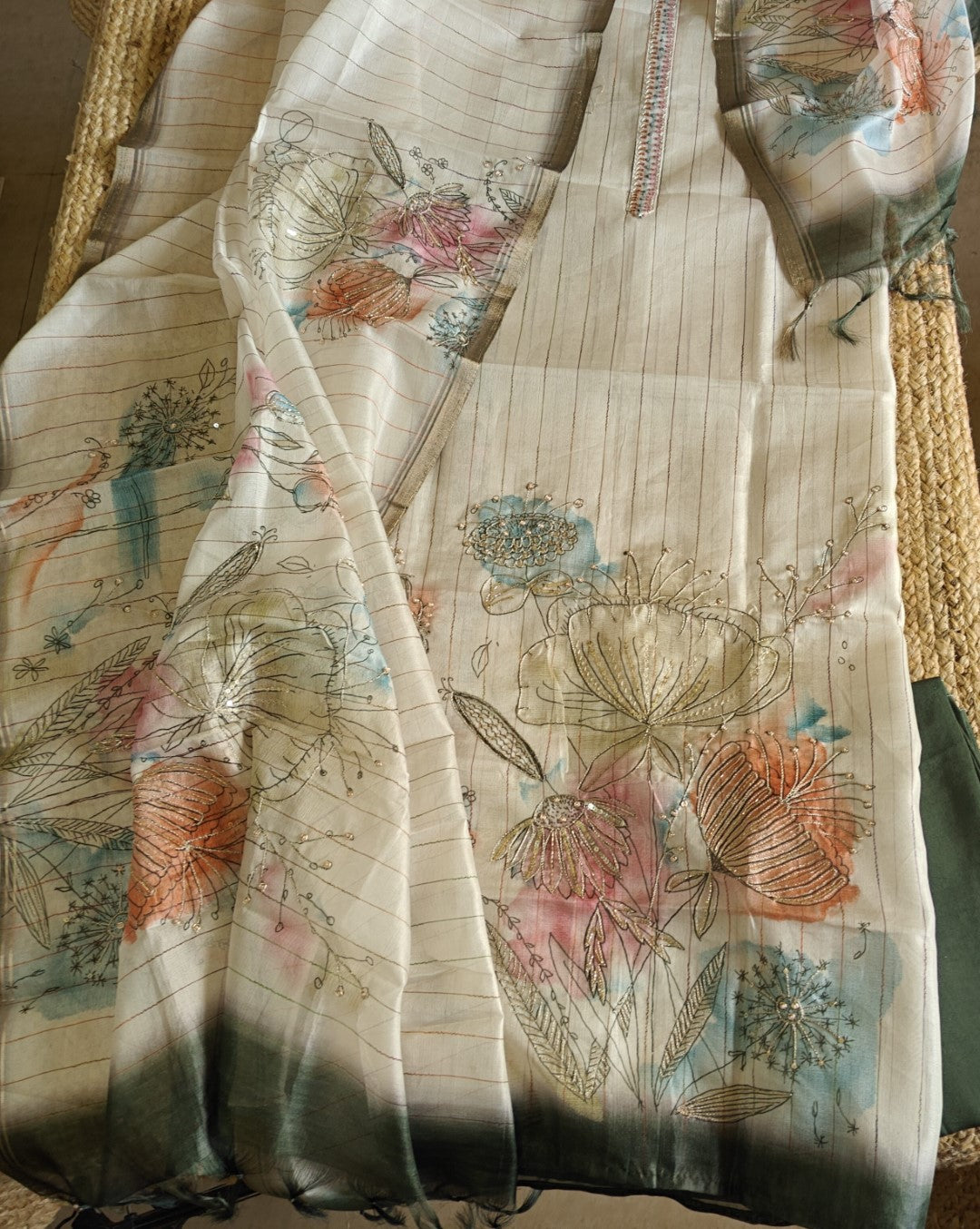 Shaded Crepe Dress material with embroidery