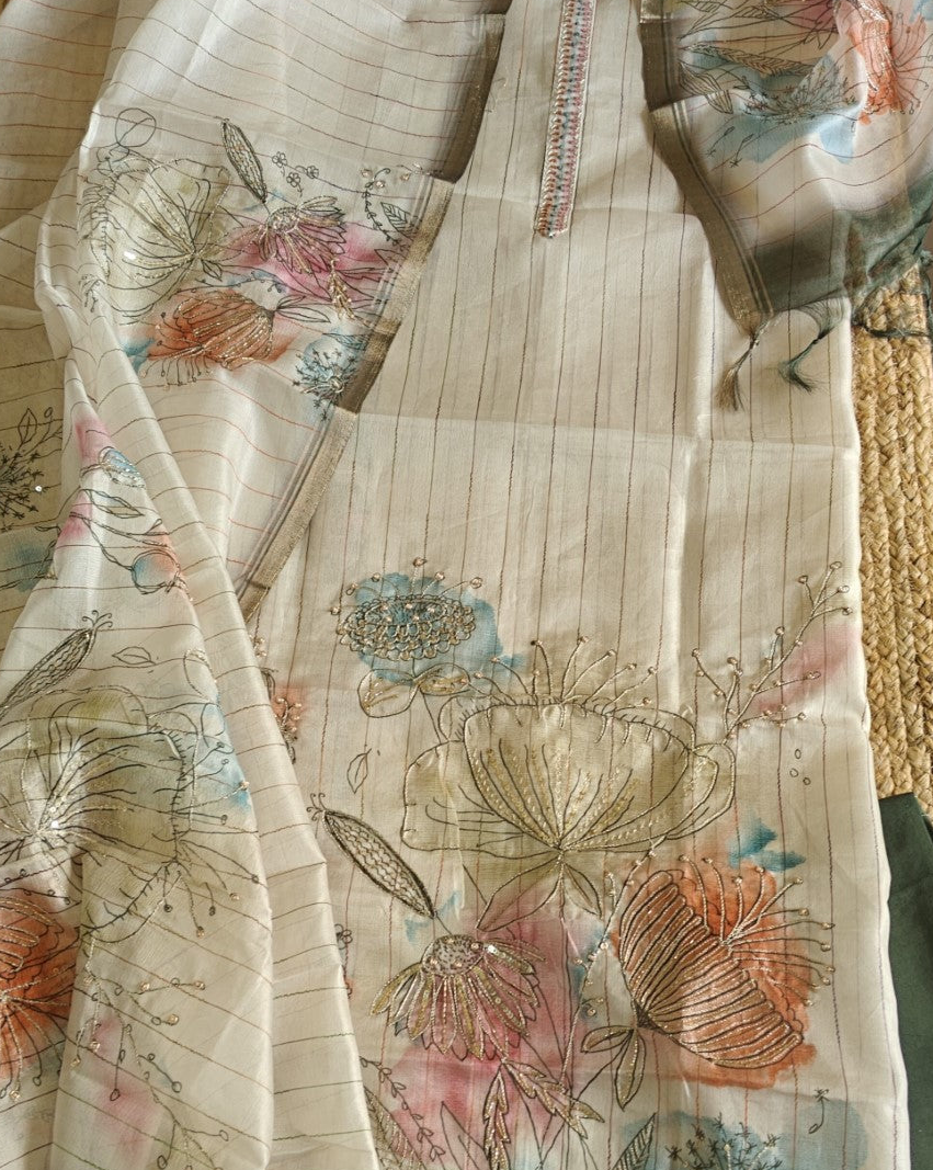 Shaded Crepe Dress material with embroidery