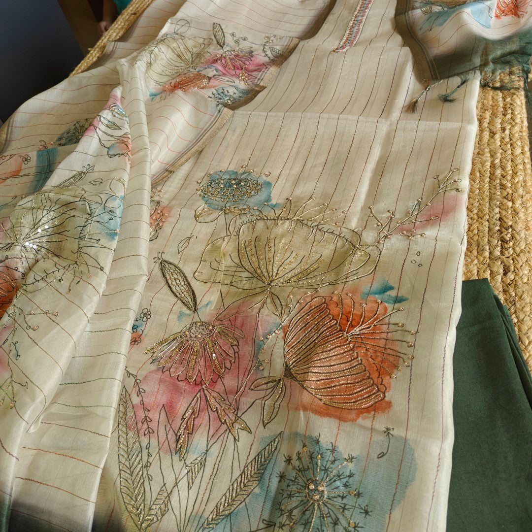 Shaded Crepe Dress material with embroidery