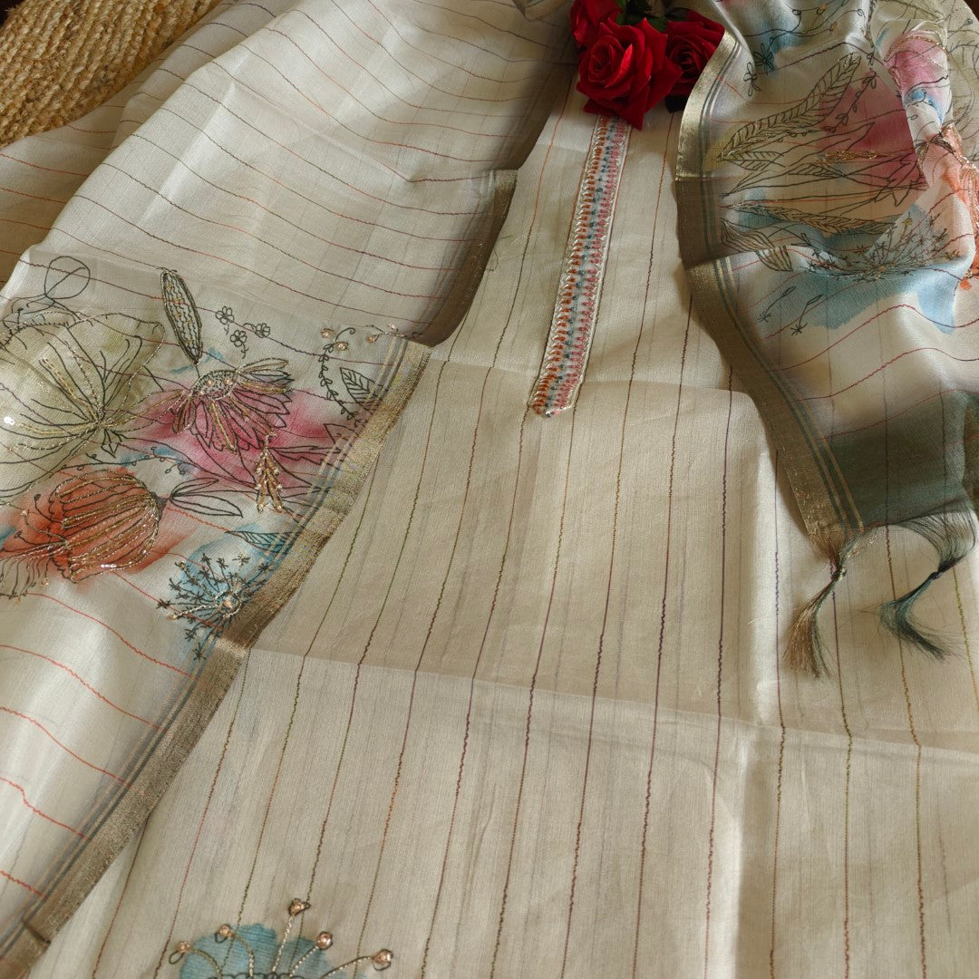 Shaded Crepe Dress material with embroidery