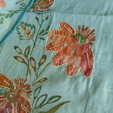 Bird print with pearl embroidery highlight in Blue linen - Unstitched salwar suit