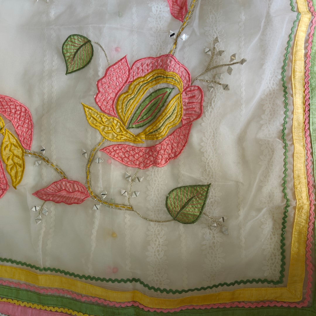 White Organza Unstitched suit with Designer dupatta