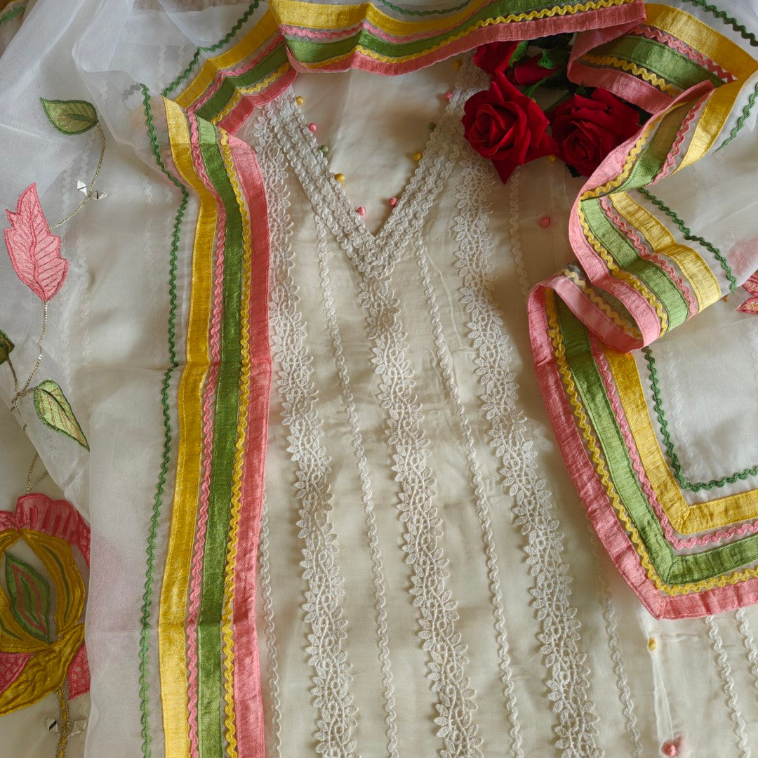 White Organza Unstitched suit with Designer dupatta