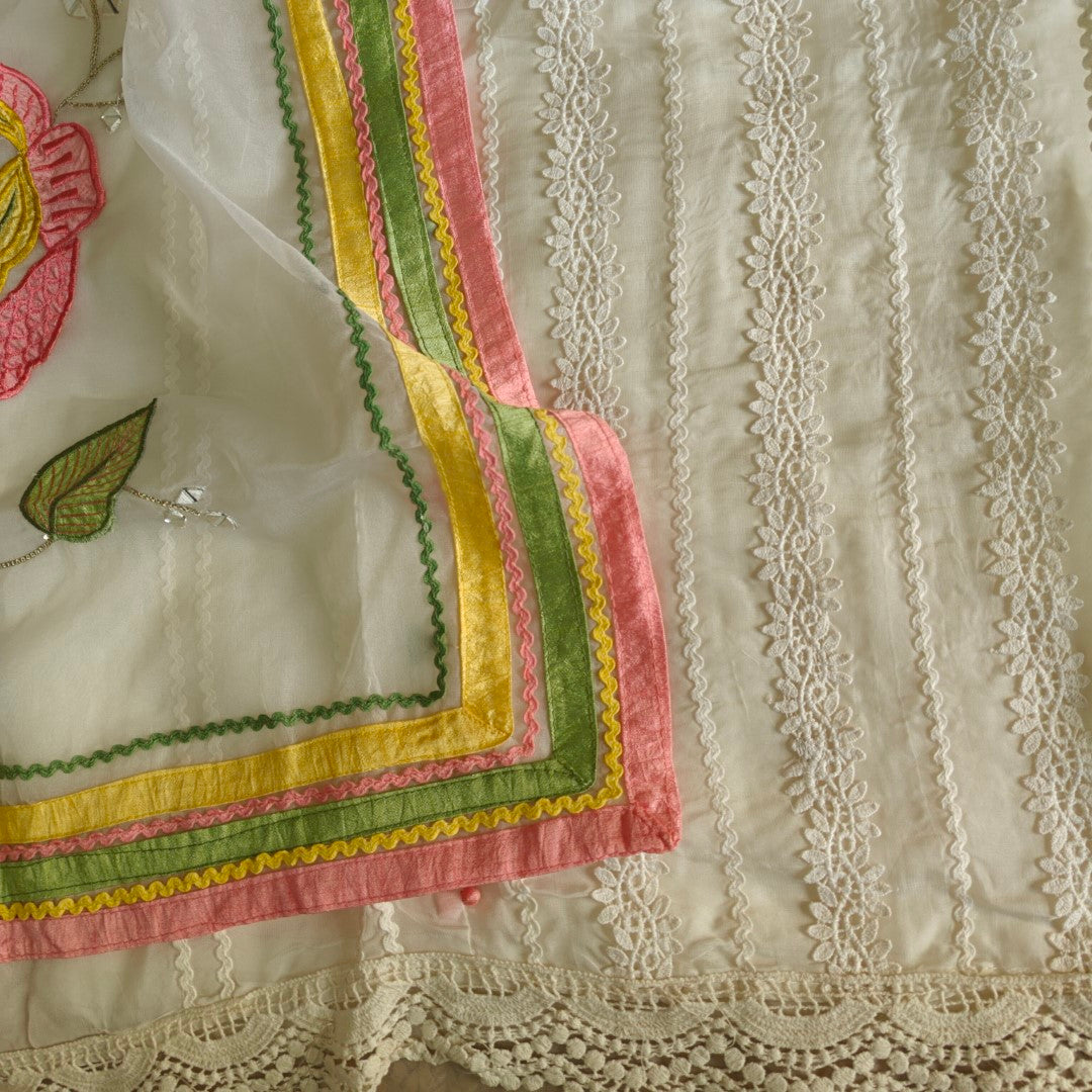 White Organza Unstitched suit with Designer dupatta