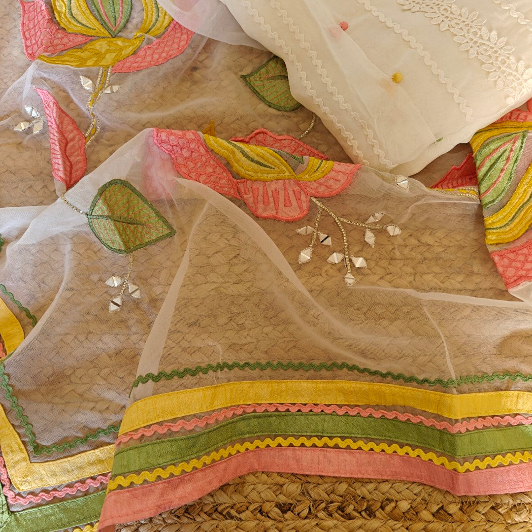 White Organza Unstitched suit with Designer dupatta