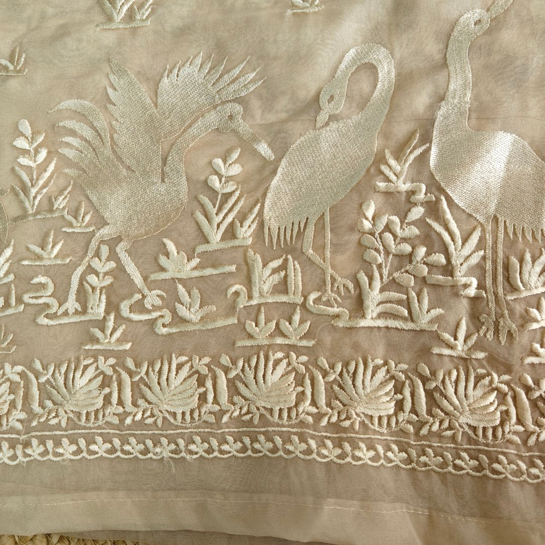 Parsi embroidery Pure Organza with Flamingo Dress material