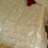 Parsi embroidery Pure Organza with Flamingo Dress material