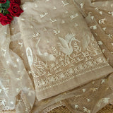 Parsi embroidery Pure Organza with Flamingo Dress material