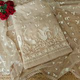 Parsi embroidery Pure Organza with Flamingo Dress material