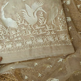 Parsi embroidery Pure Organza with Flamingo Dress material
