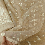 Parsi embroidery Pure Organza with Flamingo Dress material
