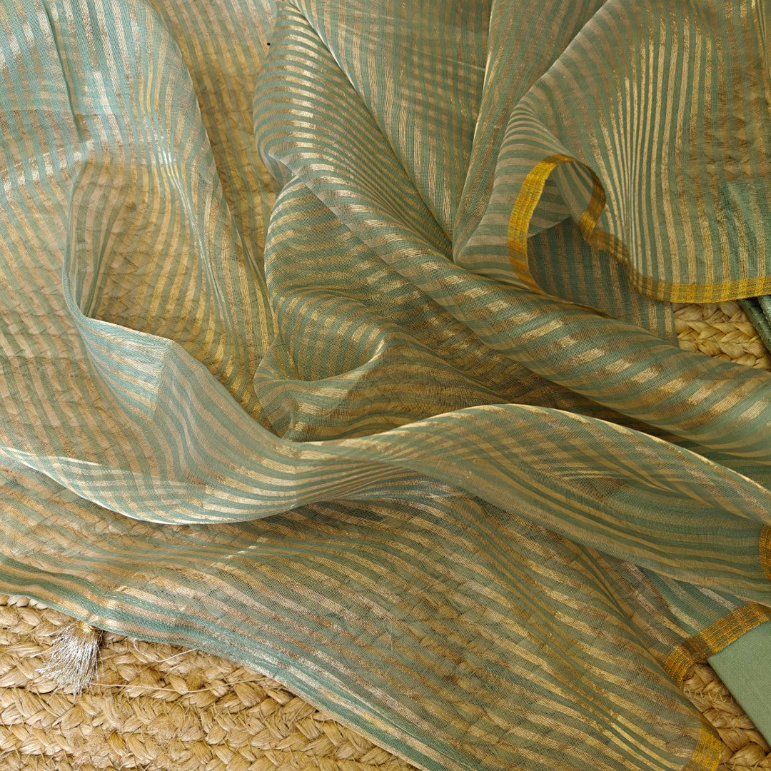 Chiniya tissue dupatta with Pure Chanderi embroidered kurta - Unstitched Suit