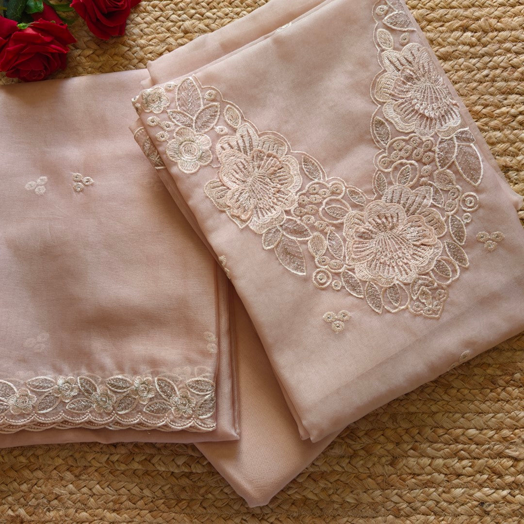 Onion Pink Organza Embroidery Unstitched Suit
