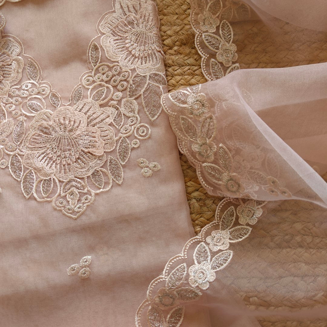 Onion Pink Organza Embroidery Unstitched Suit