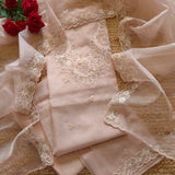 Onion Pink Organza Embroidery Unstitched Suit