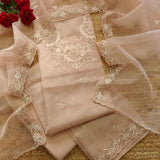 Onion Pink Organza Embroidery Unstitched Suit