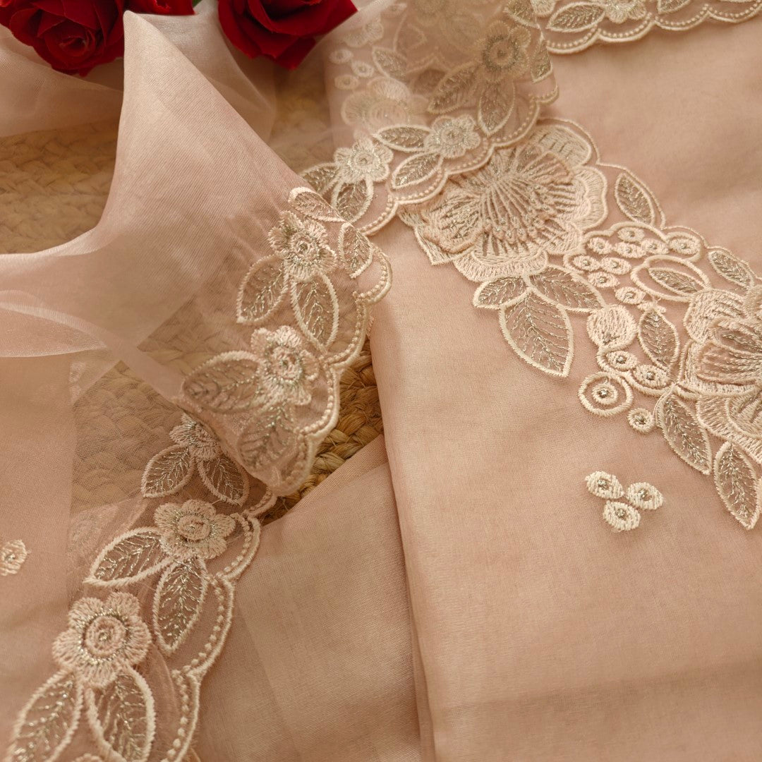 Onion Pink Organza Embroidery Unstitched Suit