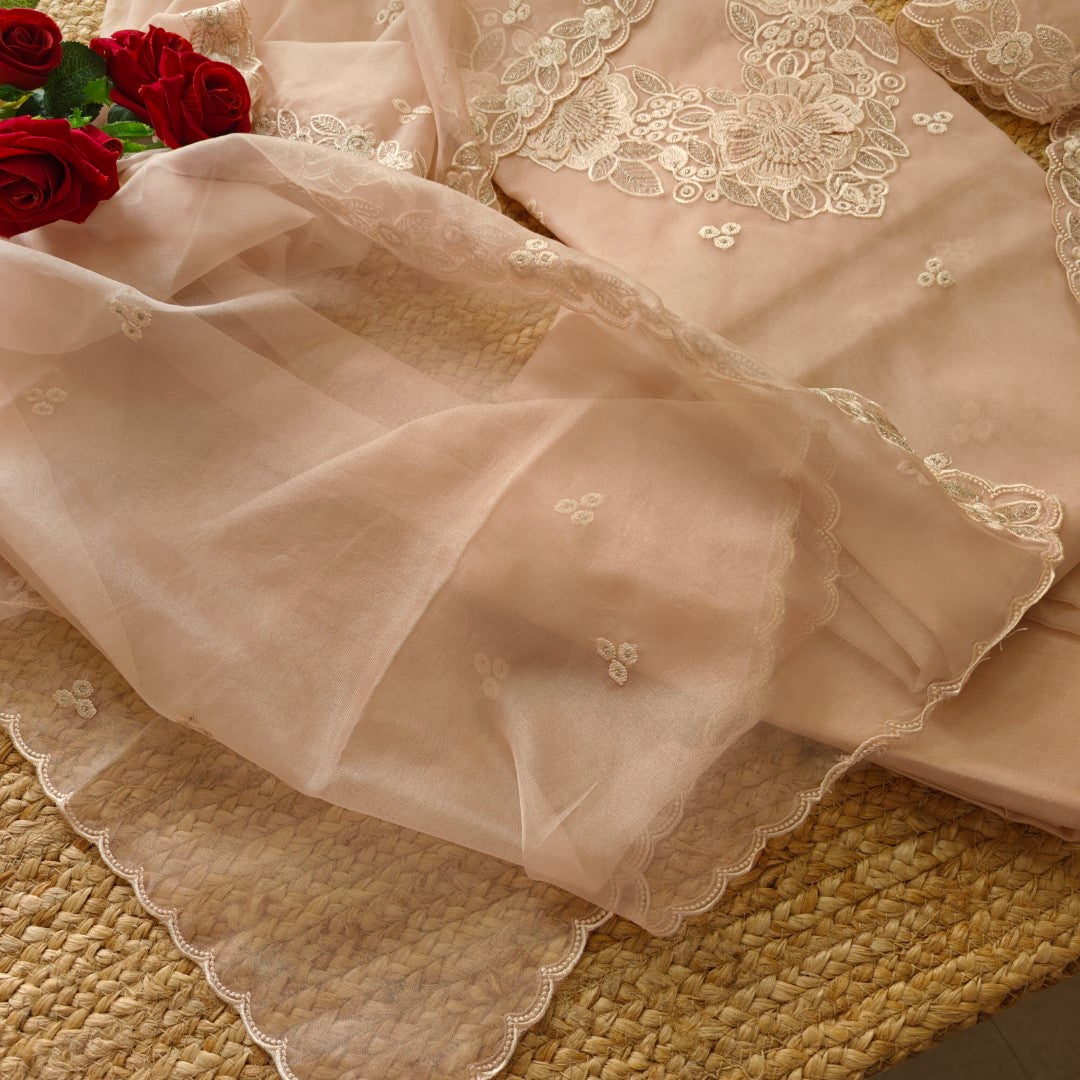 Onion Pink Organza Embroidery Unstitched Suit