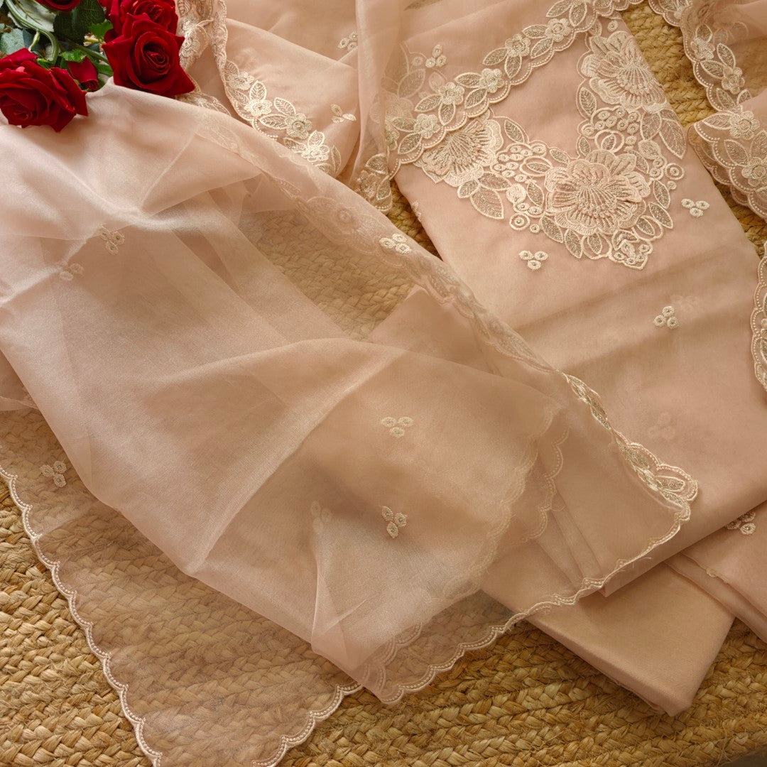 Onion Pink Organza Embroidery Unstitched Suit