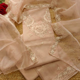 Onion Pink Organza Embroidery Unstitched Suit