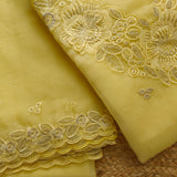 Yellow Organza Embroidery Unstitched Suit V neck