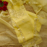 Yellow Organza Embroidery Unstitched Suit V neck