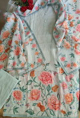 Linen Unstitched Salwar Suit with Embroidery rose Floral Print