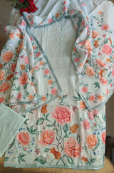 Linen Unstitched Salwar Suit with Embroidery rose Floral Print